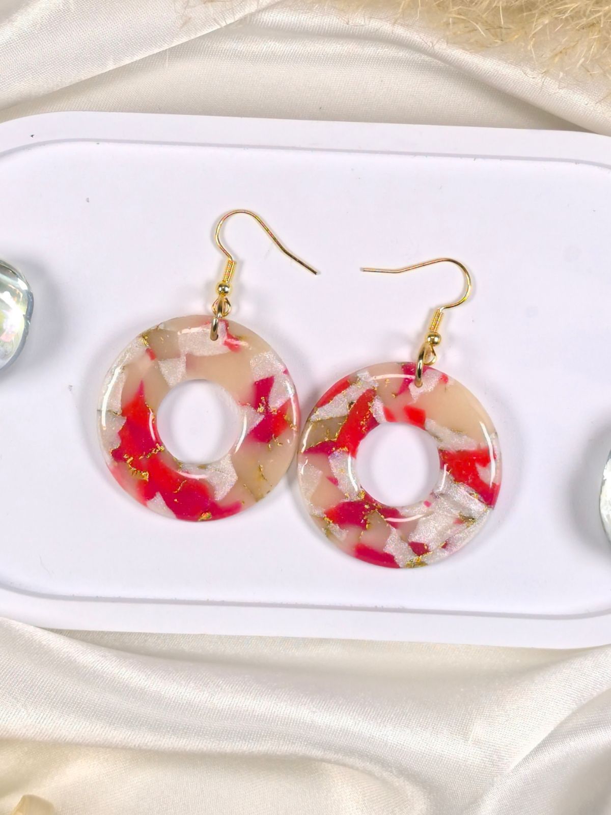 Red marble round statement earrings