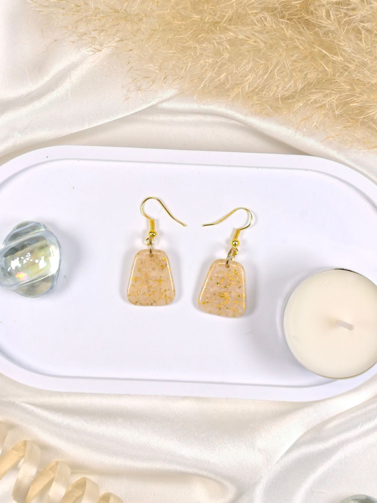Medium size soft golden shimmer polymer clay earrings