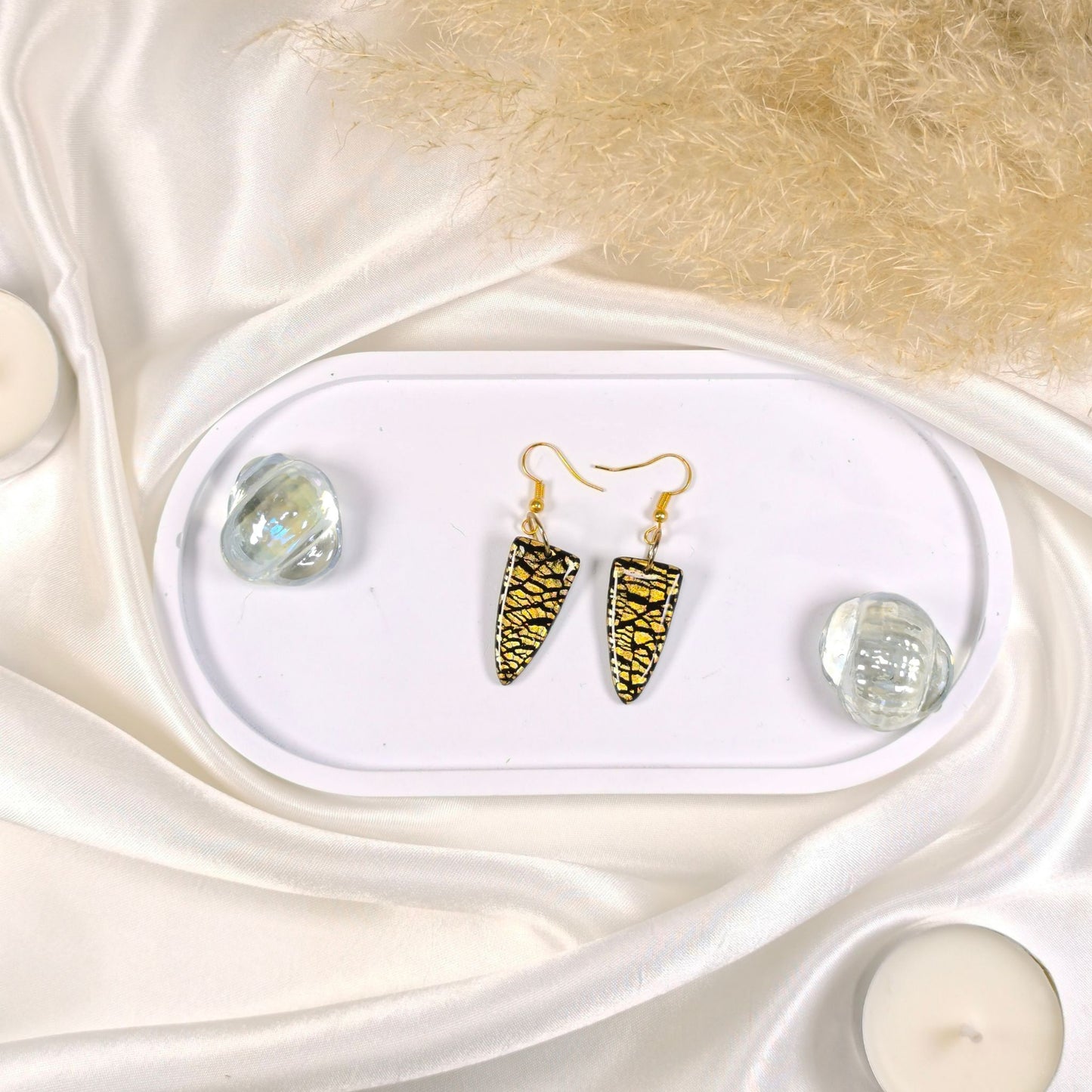 Black & Gold Statement Earrings – Elegant Handmade Jewelry