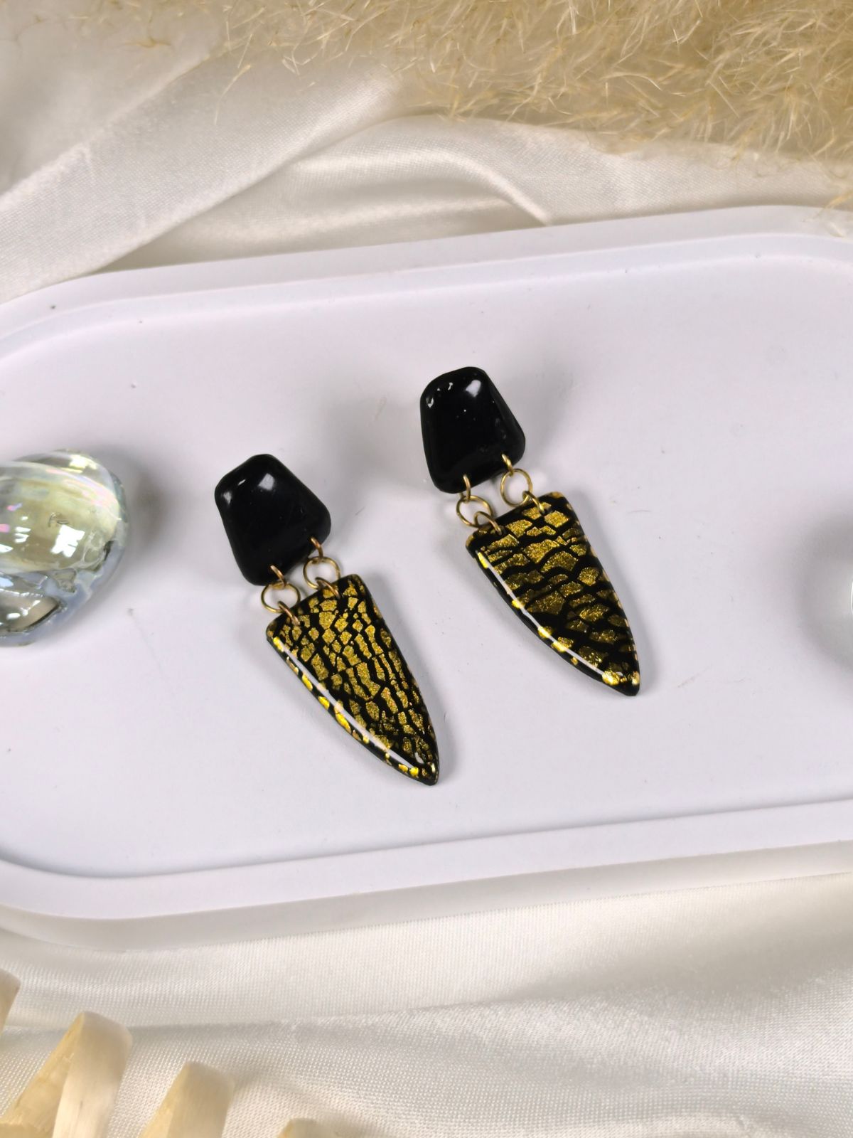 Black and Gold Statement Stud Earrings