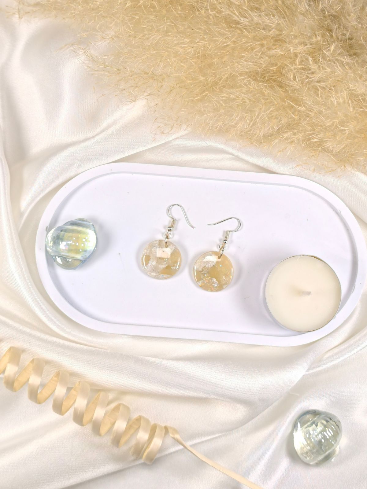 Medium size silver and pearl translucent earrings