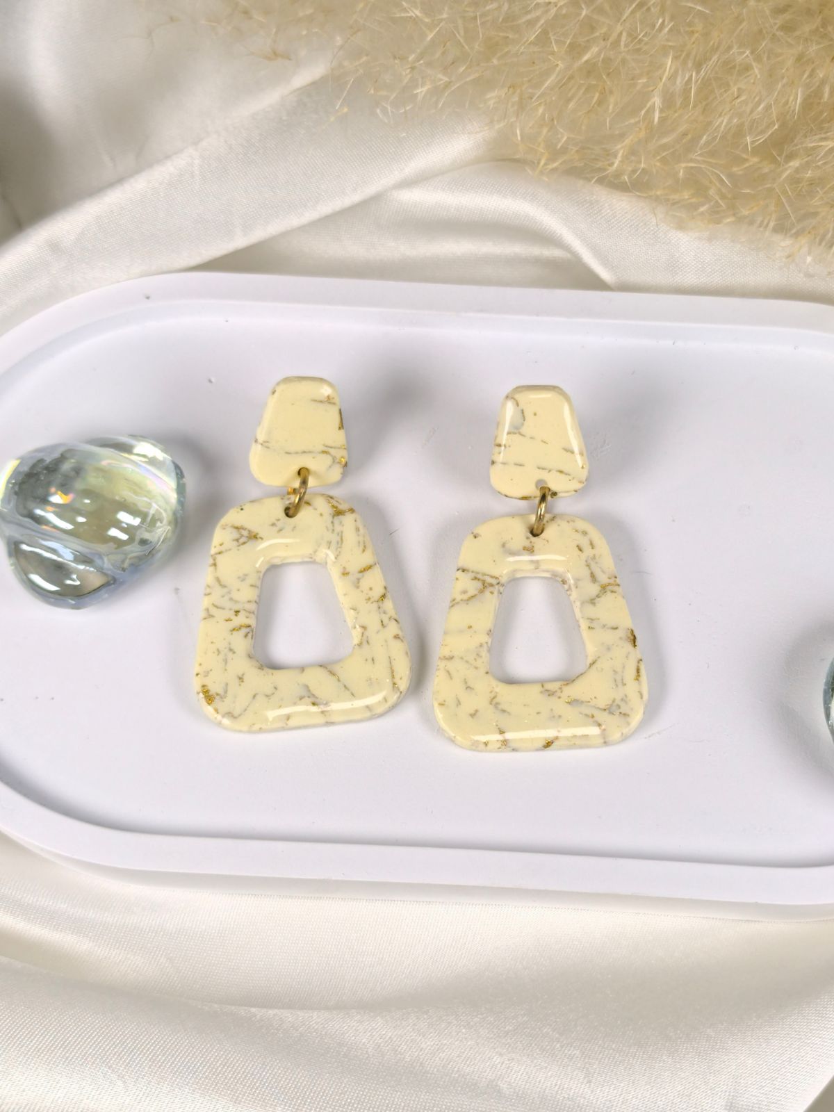 
Vanilla and gold geometric stud earrings handmade from polymer clay