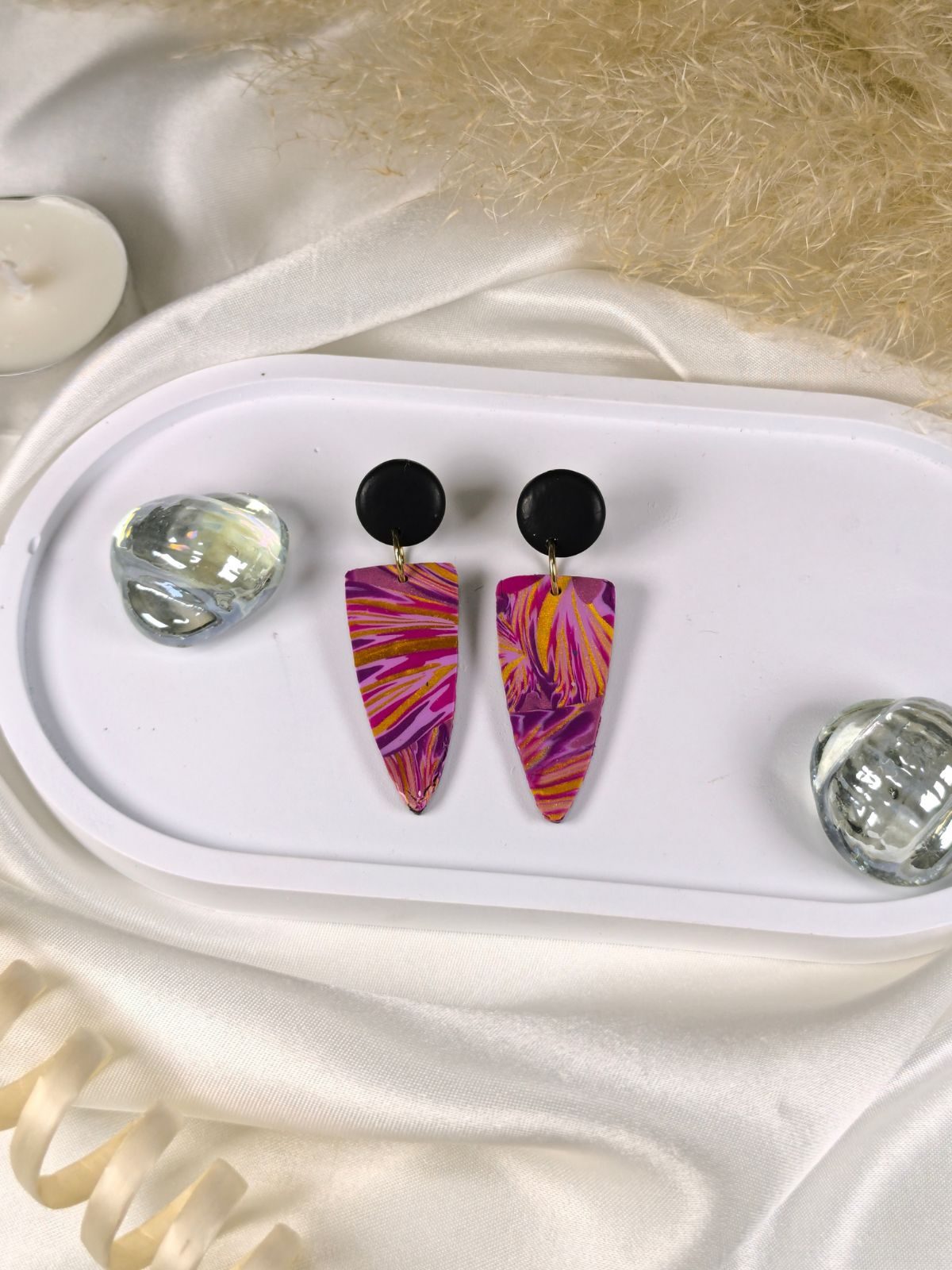 Pink and Gold Statement Stud Earrings