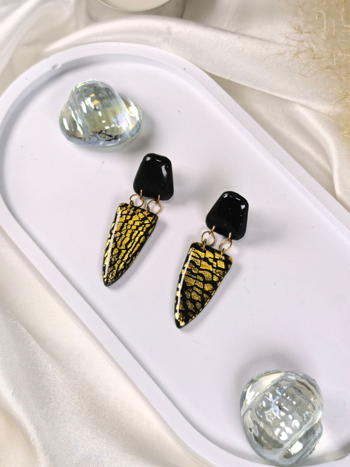 Black and Gold Statement Stud Earrings
