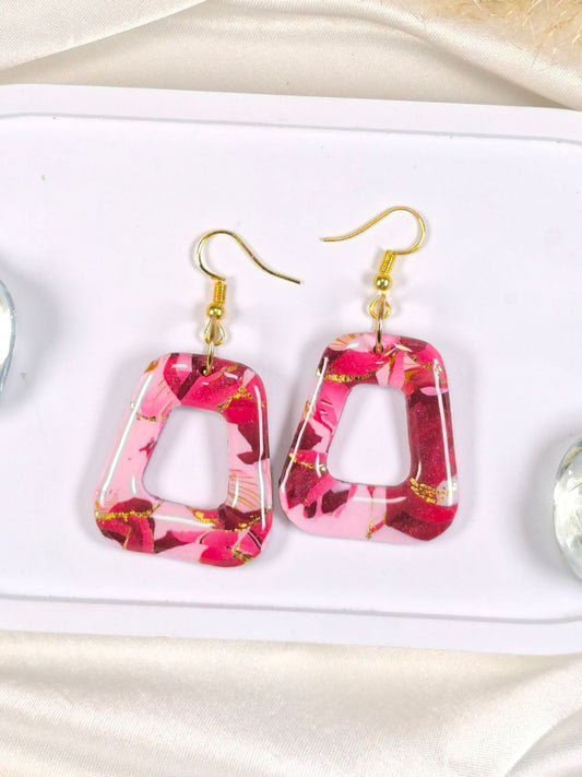 Red and pink large statement earrings