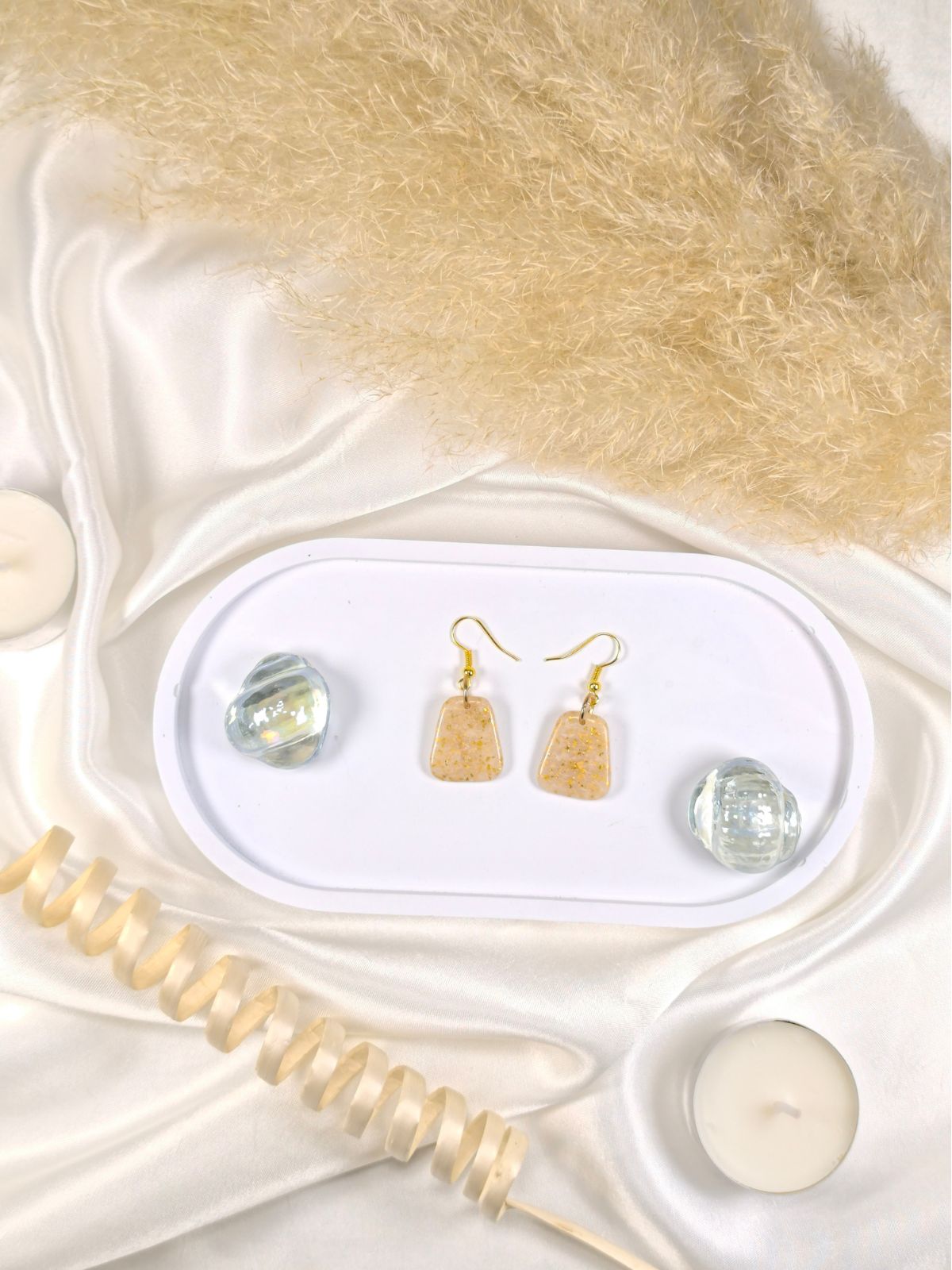Medium size soft golden shimmer polymer clay earrings