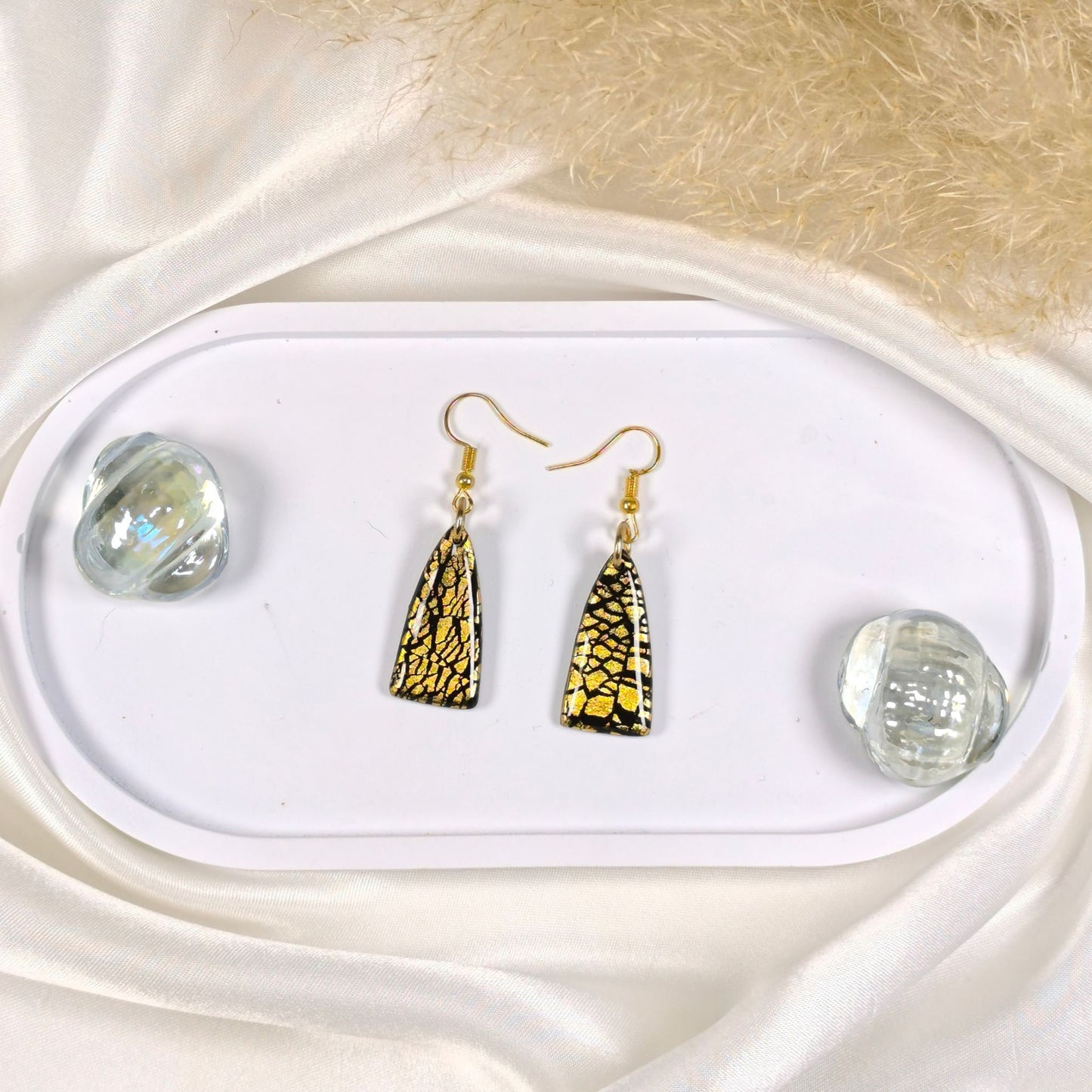 Elegant black and gold statement earrings – lightweight handmade jewelry for special occasions"