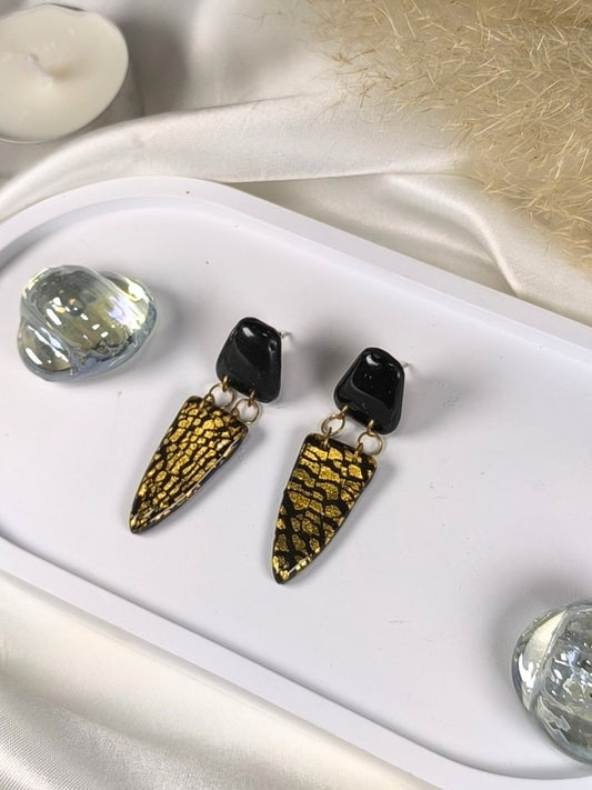 Black and Gold Statement Stud Earrings