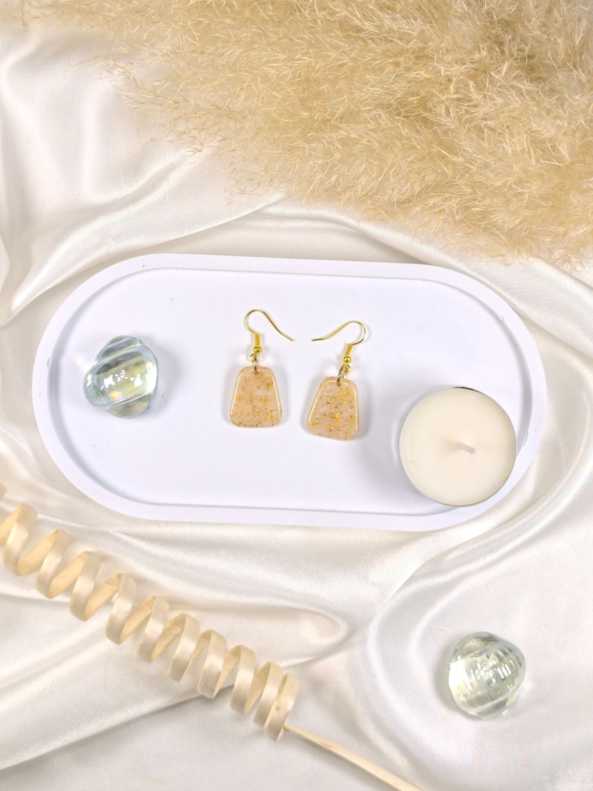 Medium size soft golden shimmer polymer clay earrings