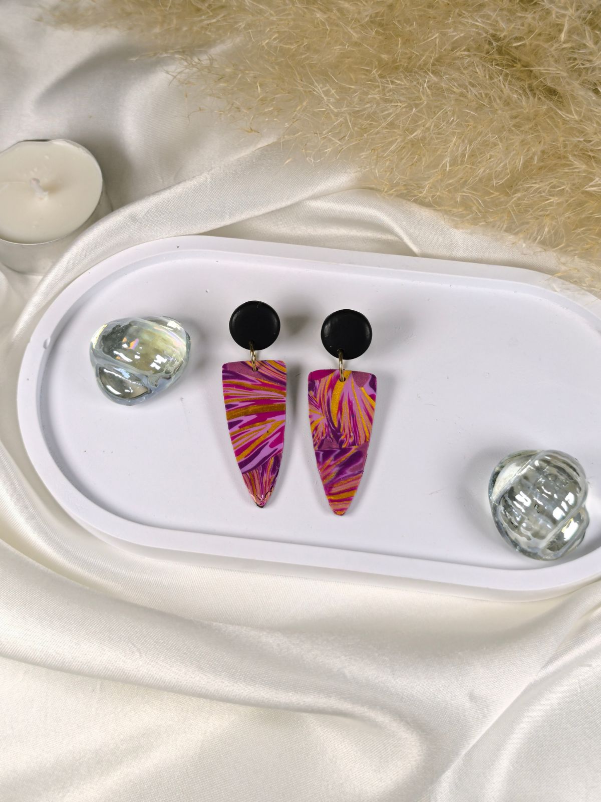 Pink and Gold Statement Stud Earrings