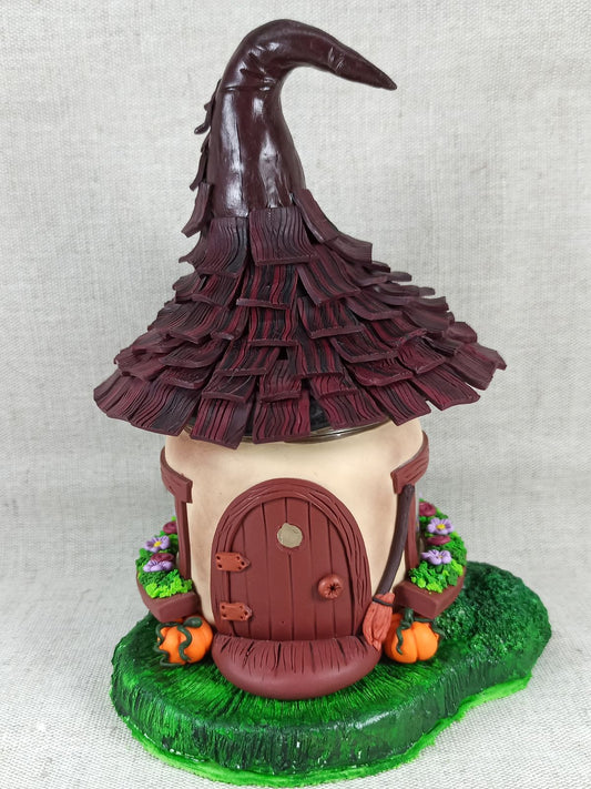 Witch house with broom and pumpkins night light