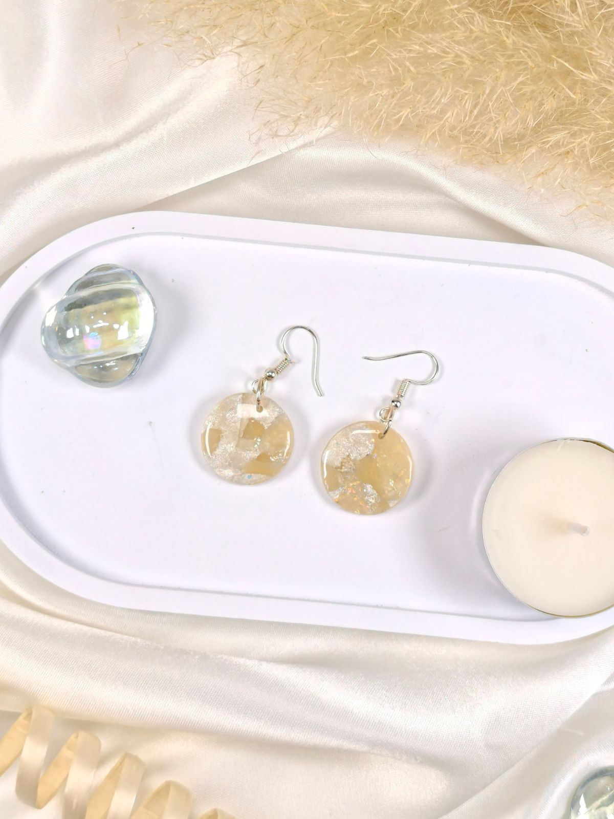 Medium size silver and pearl translucent earrings