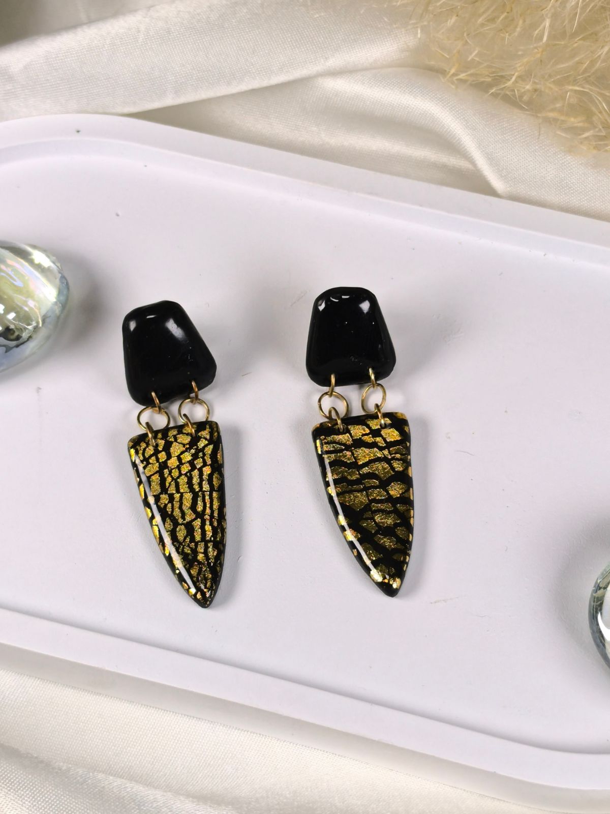 Black and Gold Statement Stud Earrings