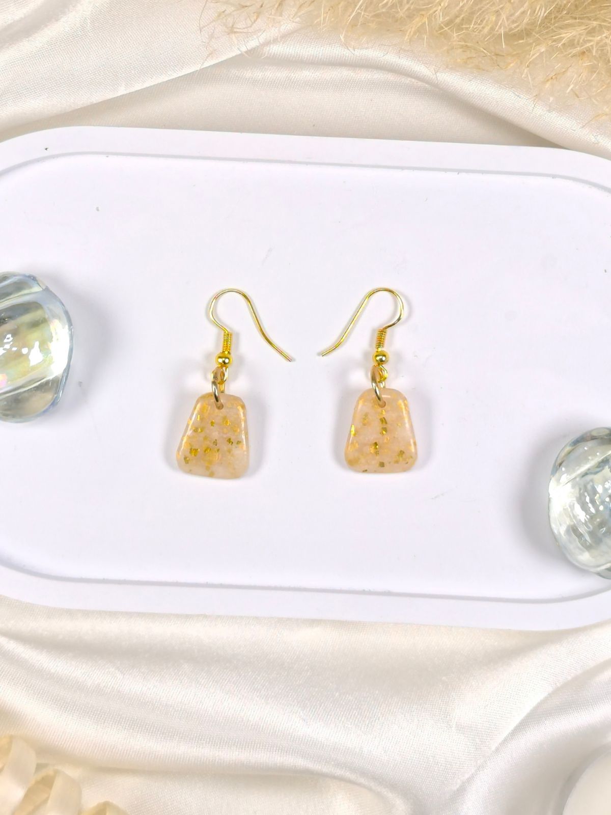 Small soft golden shimmer polymer clay earrings