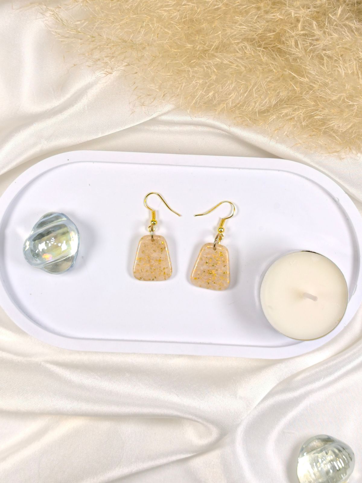 Medium size soft golden shimmer polymer clay earrings