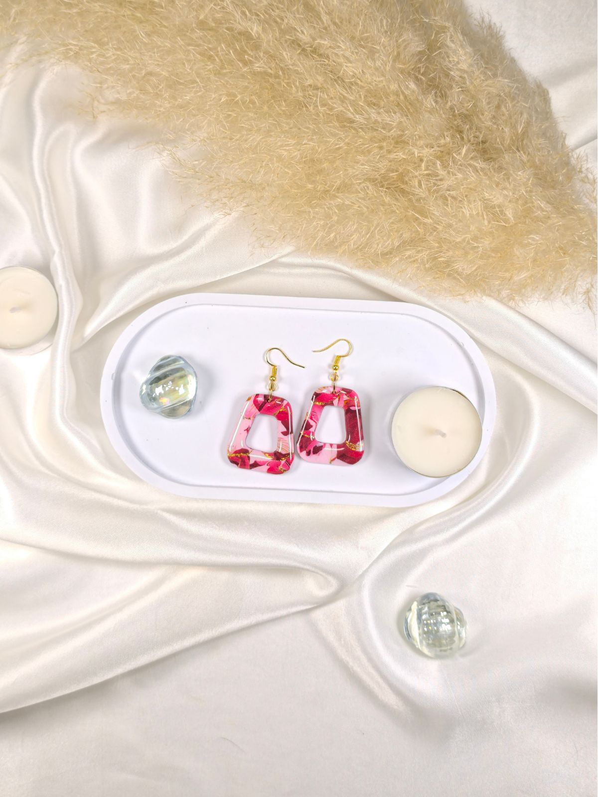 Red and pink large statement earrings