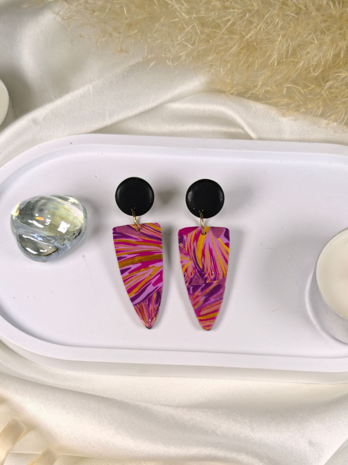 Pink and Gold Statement Stud Earrings