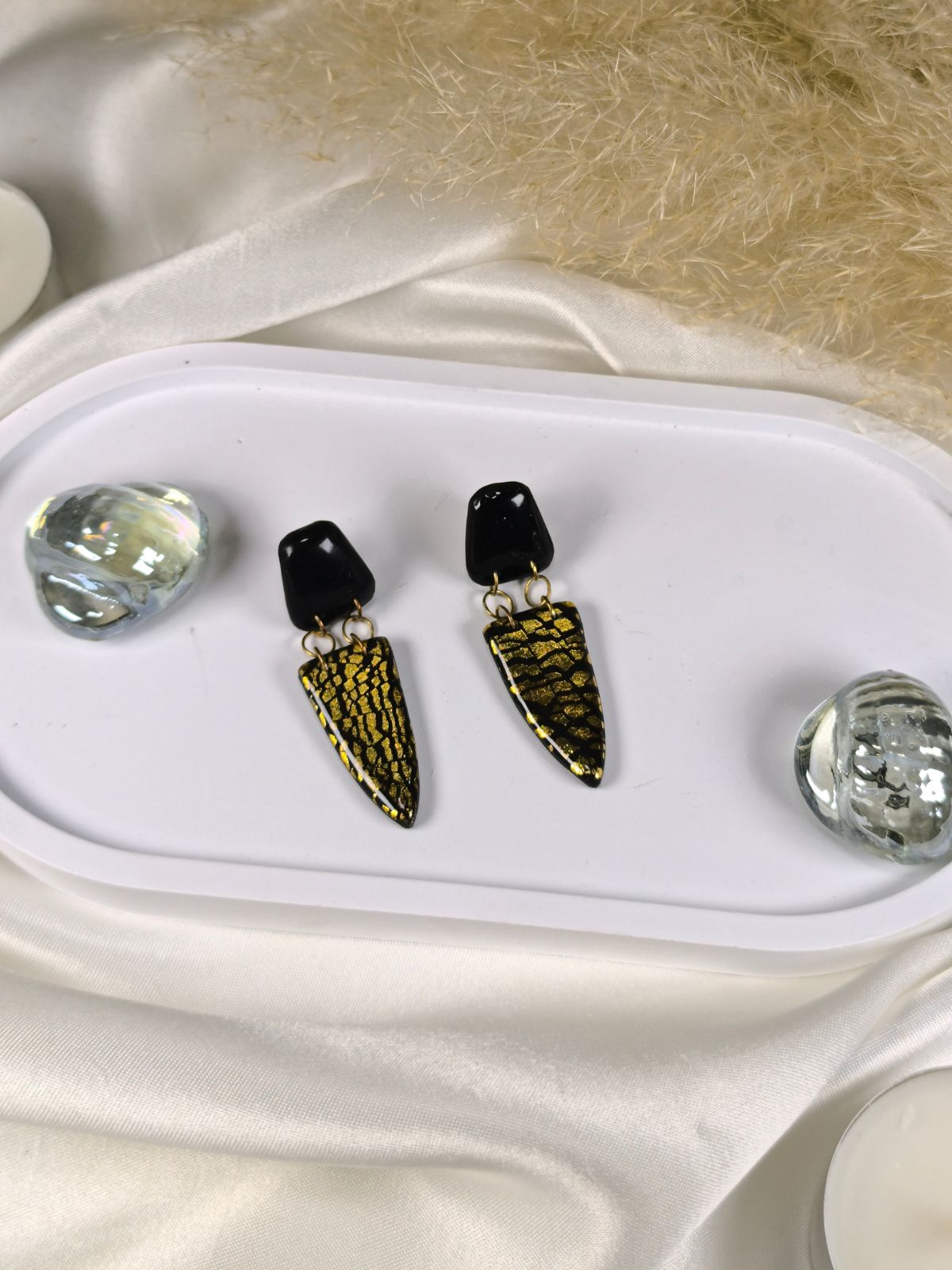 Black and Gold Statement Stud Earrings