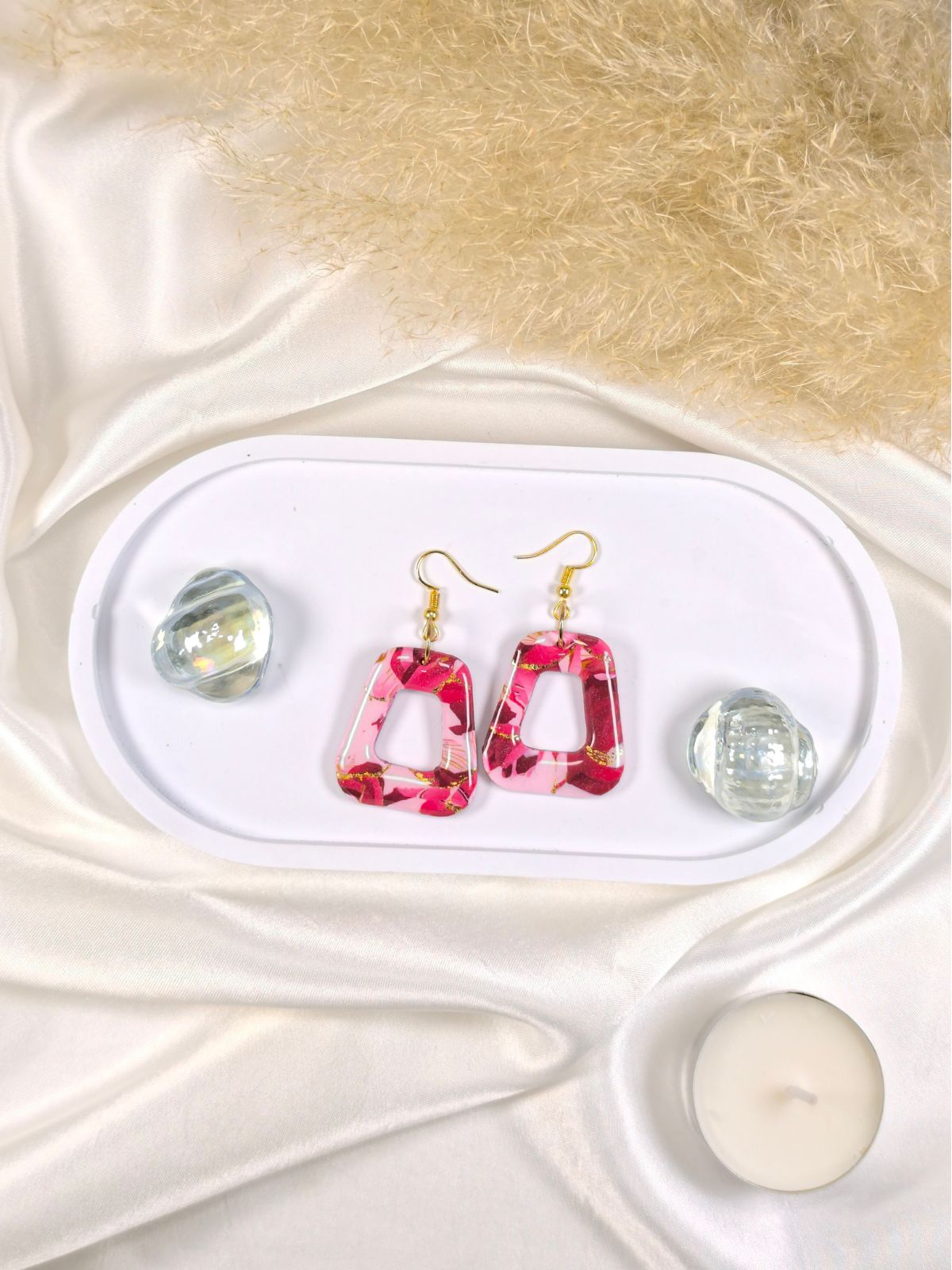 Red and pink large statement earrings