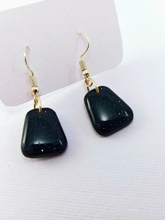 Galaxy Green Mini Earrings – Lightweight Handmade Polymer Clay Dangle Earrings with Shimmer Finish