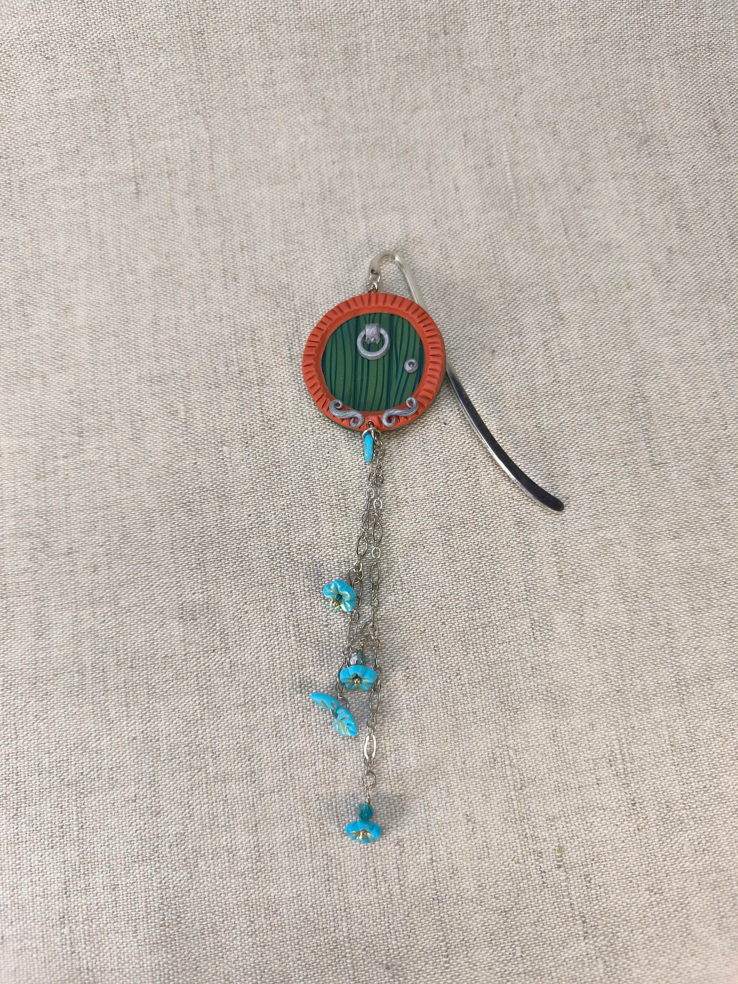 Whimsical Door Bookmark – Handmade Polymer Clay Bookmark with Turquoise Details