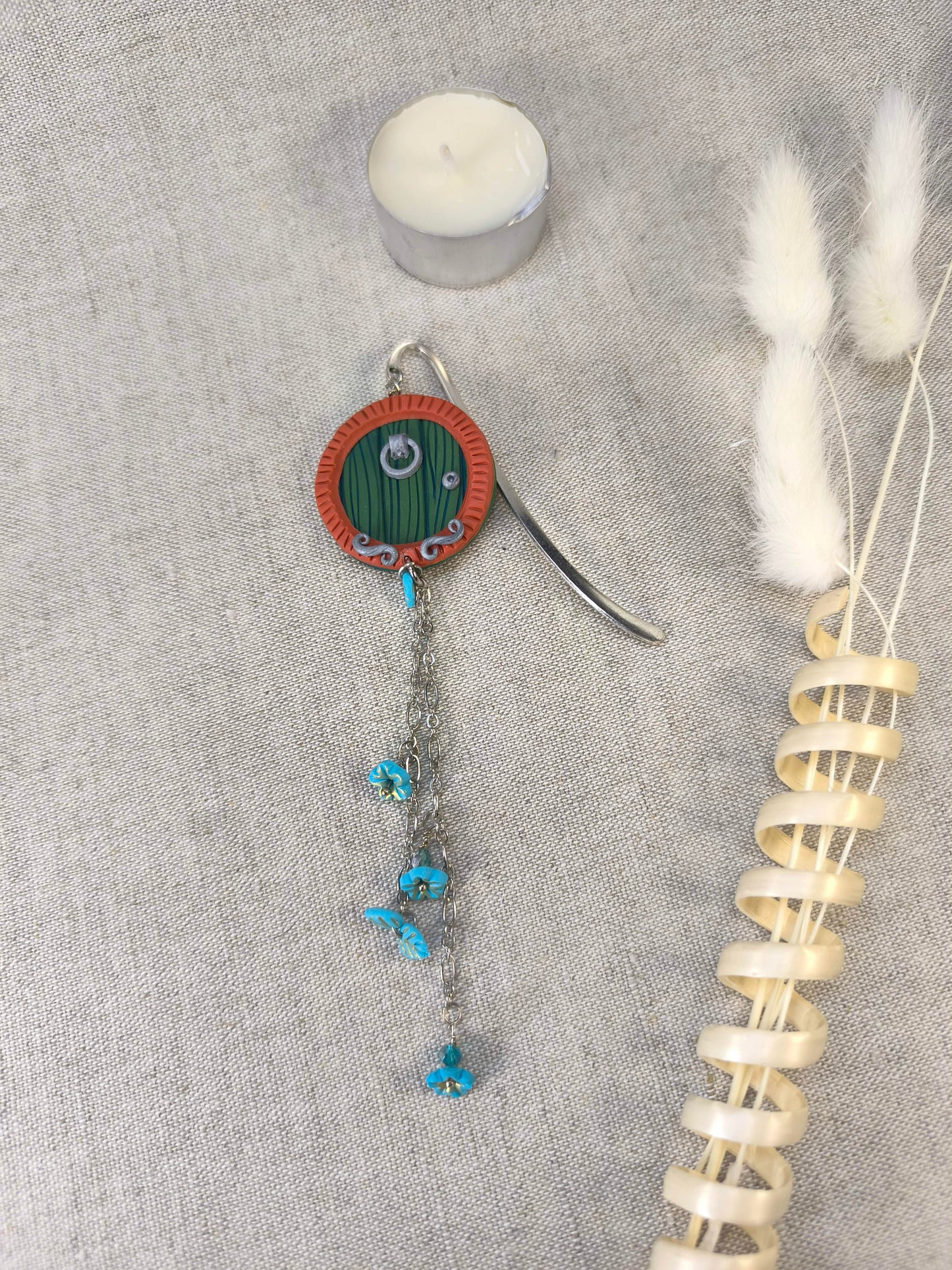 Whimsical Door Bookmark – Handmade Polymer Clay Bookmark with Turquoise Details