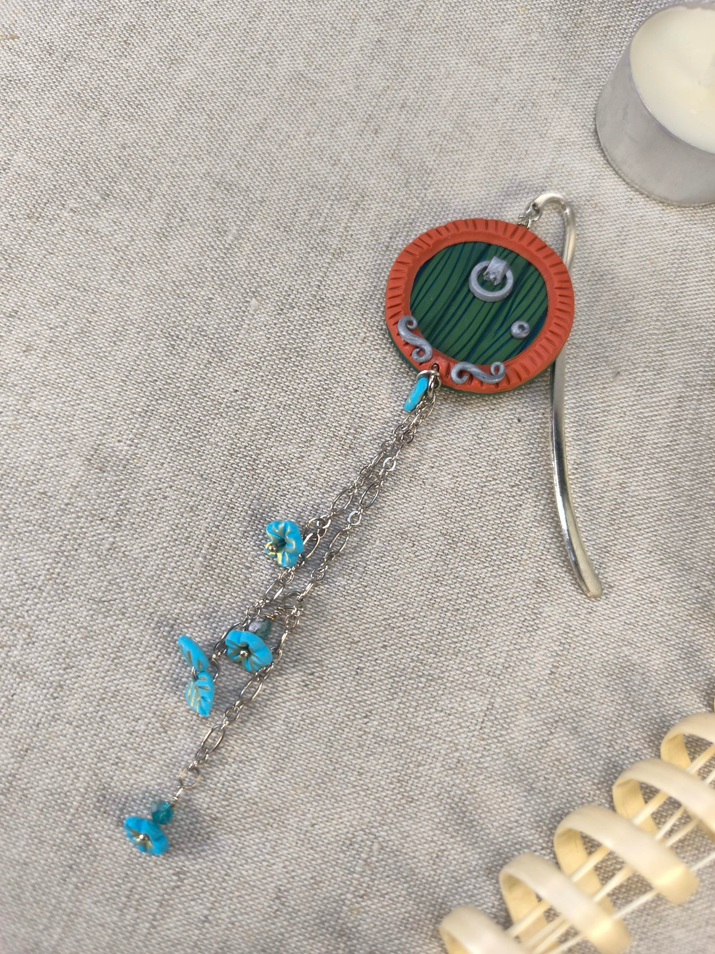 Whimsical Door Bookmark – Handmade Polymer Clay Bookmark with Turquoise Details