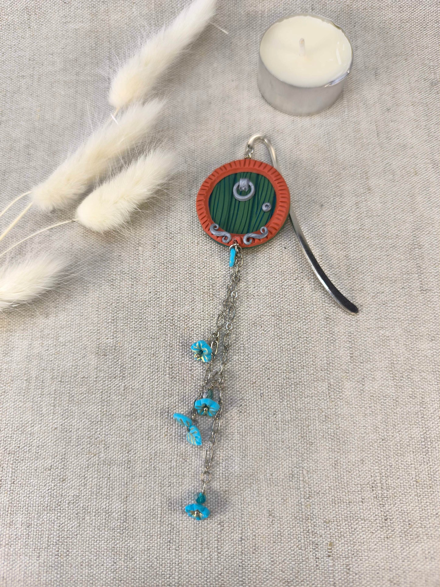 Whimsical Door Bookmark – Handmade Polymer Clay Bookmark with Turquoise Details