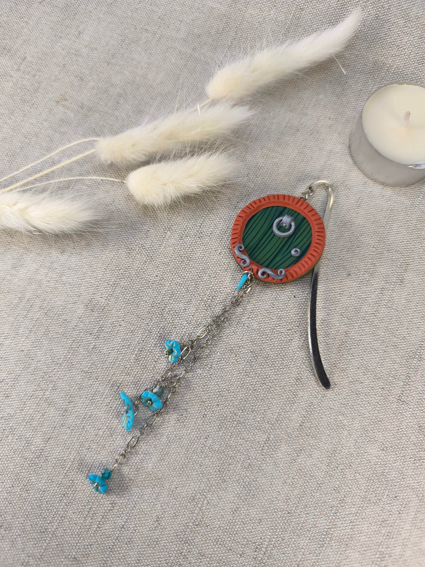Whimsical Door Bookmark – Handmade Polymer Clay Bookmark with Turquoise Details