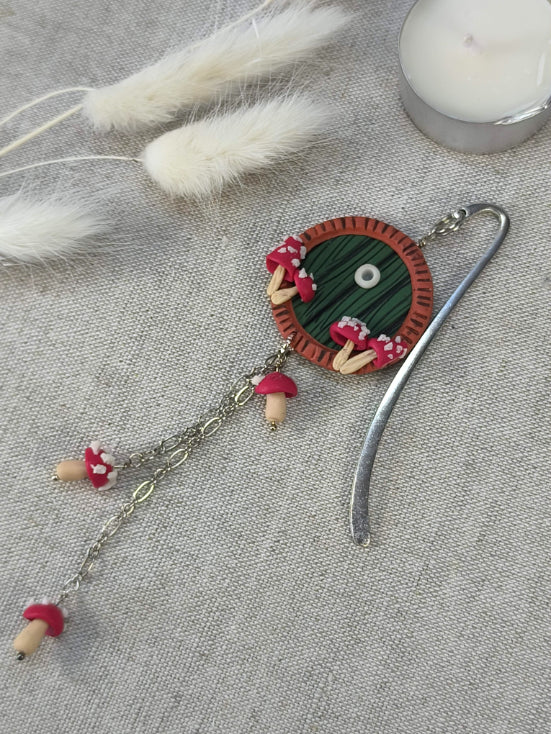 Whimsical Door Bookmark – Handmade Polymer Clay Bookmark with Mushroom Details