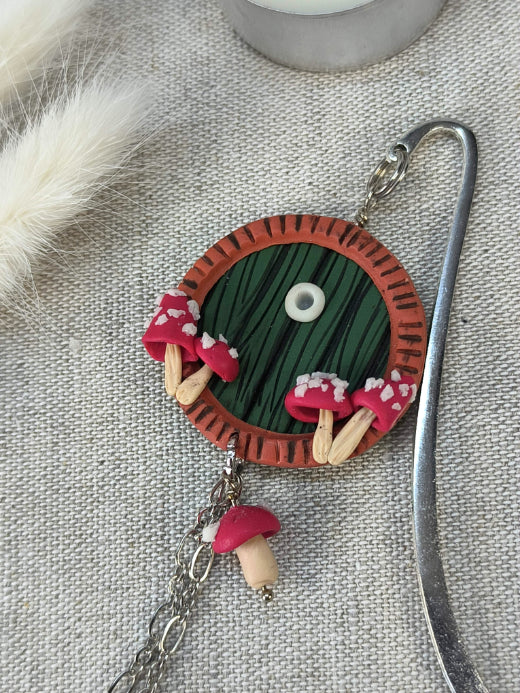 Whimsical Door Bookmark – Handmade Polymer Clay Bookmark with Mushroom Details