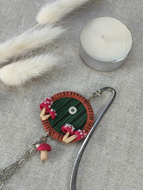 Whimsical Door Bookmark – Handmade Polymer Clay Bookmark with Mushroom Details