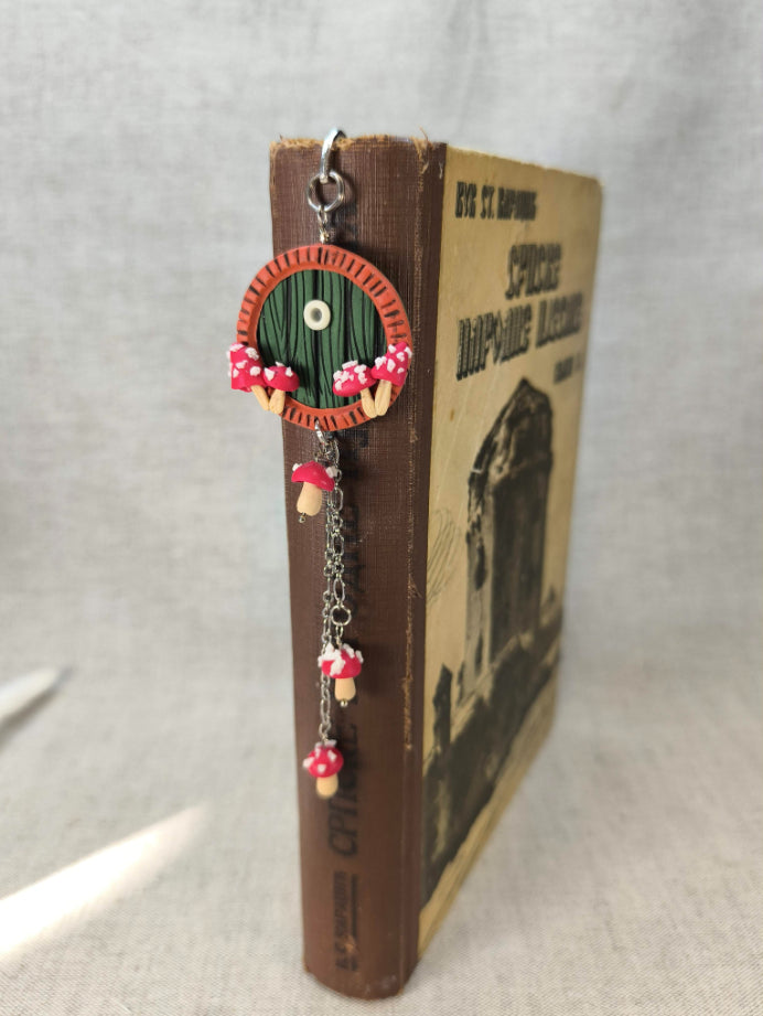 Whimsical Door Bookmark – Handmade Polymer Clay Bookmark with Mushroom Details