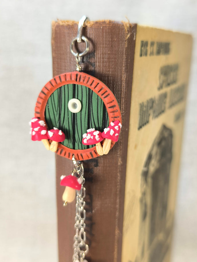 Whimsical Door Bookmark – Handmade Polymer Clay Bookmark with Mushroom Details
