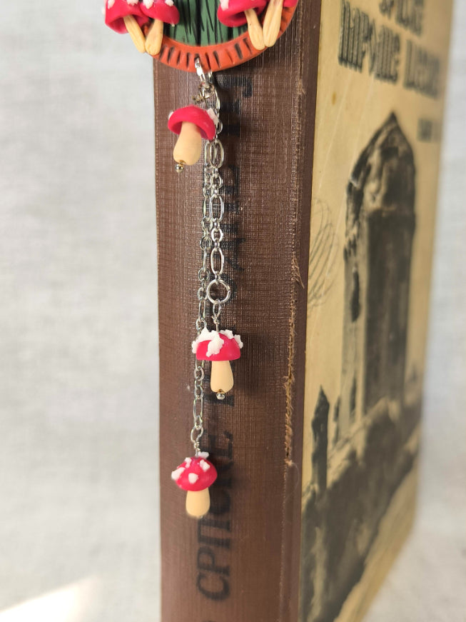 Whimsical Door Bookmark – Handmade Polymer Clay Bookmark with Mushroom Details