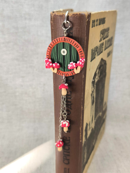 Whimsical Door Bookmark – Handmade Polymer Clay Bookmark with Mushroom Details