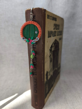 Whimsical Door Bookmark – Handmade Polymer Clay Bookmark with Wild Strawberry Details