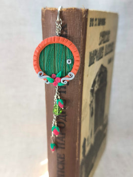 Whimsical Door Bookmark – Handmade Polymer Clay Bookmark with Wild Strawberry Details