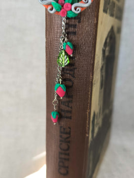 Whimsical Door Bookmark – Handmade Polymer Clay Bookmark with Wild Strawberry Details