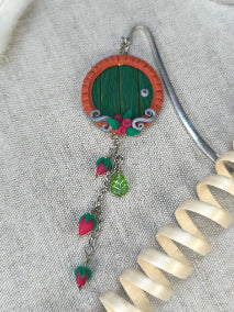 Whimsical Door Bookmark – Handmade Polymer Clay Bookmark with Wild Strawberry Details